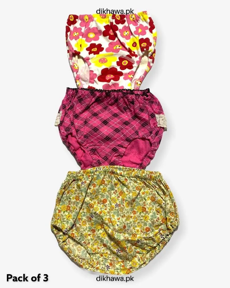 Pack of 3 Kids Panty Imported Stocklot Branded Girls Pure Cotton Printed Briefs Underwear Panty Combo
