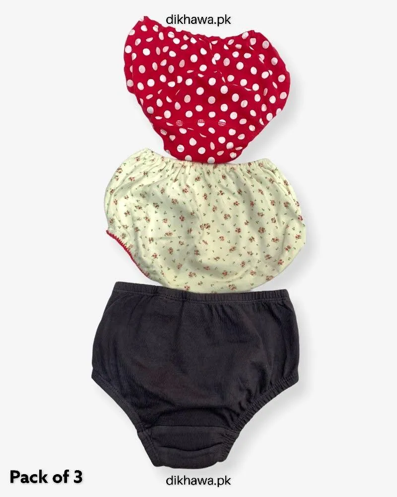 Pack of 3 Kids Panty Imported Stocklot Branded Girls Pure Cotton Printed Briefs Underwear Panty Combo