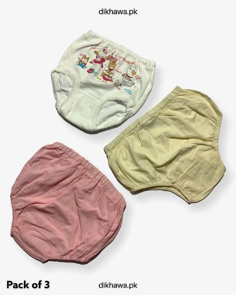 Pack of 3 Kids Panty Imported Stocklot Branded Girls Pure Cotton Printed Briefs Underwear Panty Combo