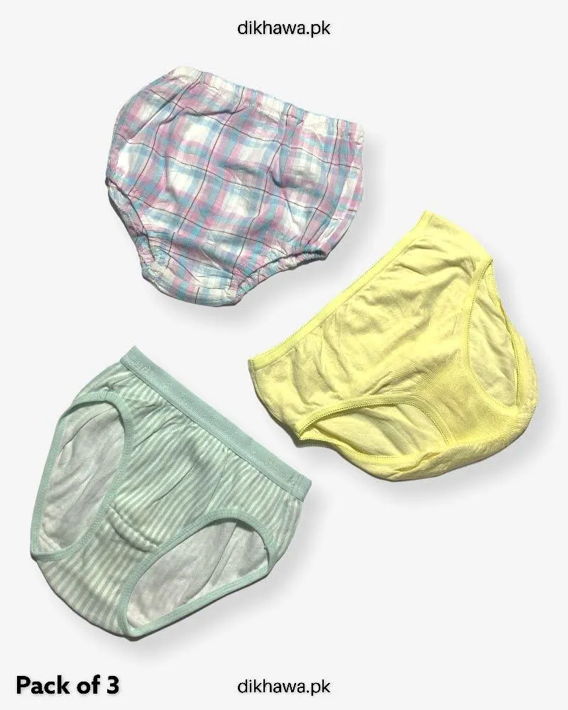 Pack of 3 Kids Panty Imported Stocklot Branded Girls Pure Cotton Printed Briefs Underwear Panty Combo