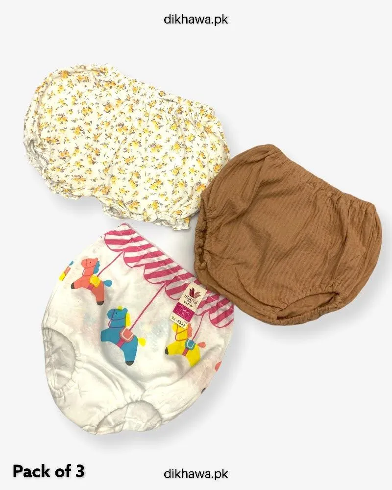 Pack of 3 Kids Panty Imported Stocklot Branded Girls Pure Cotton Printed Briefs Underwear Panty Combo