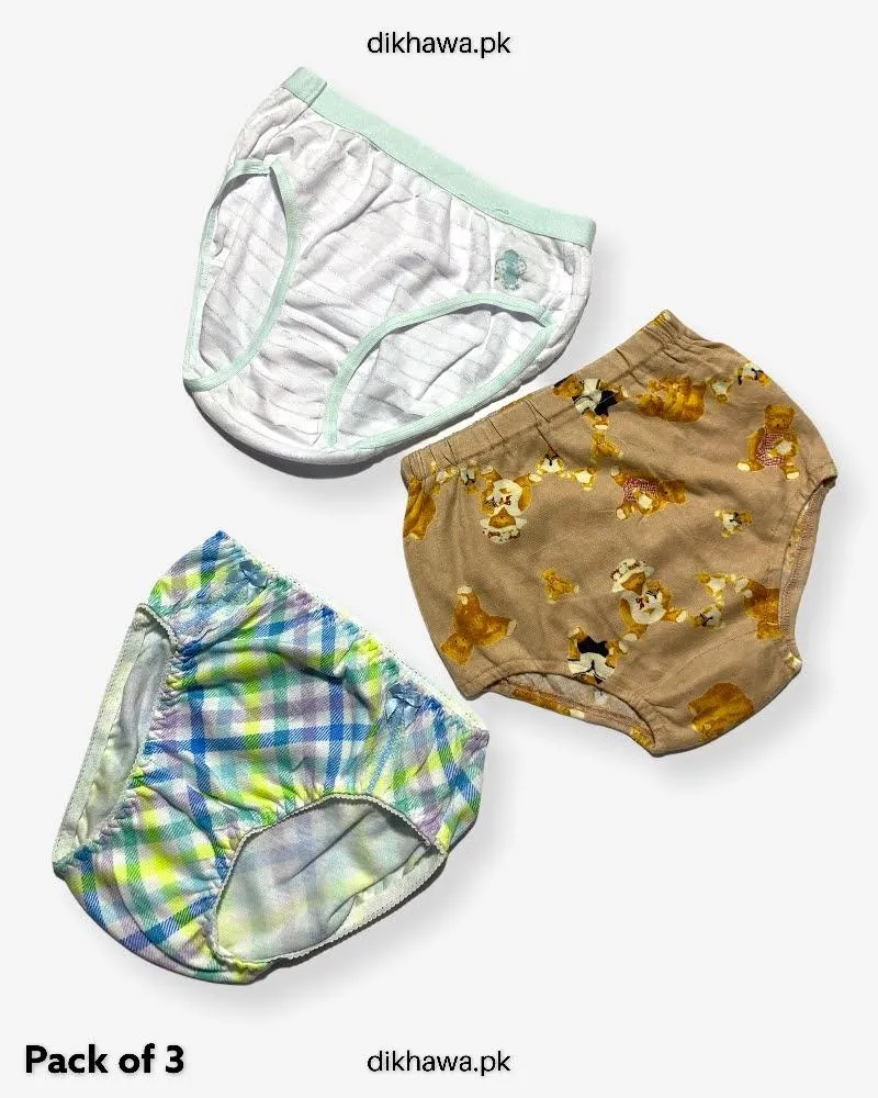 Pack of 3 Kids Panty Imported Stocklot Branded Girls Pure Cotton Printed Briefs Underwear Panty Combo