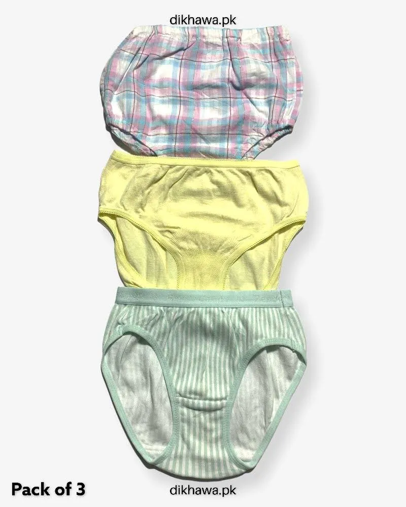 Pack of 3 Kids Panty Imported Stocklot Branded Girls Pure Cotton Printed Briefs Underwear Panty Combo
