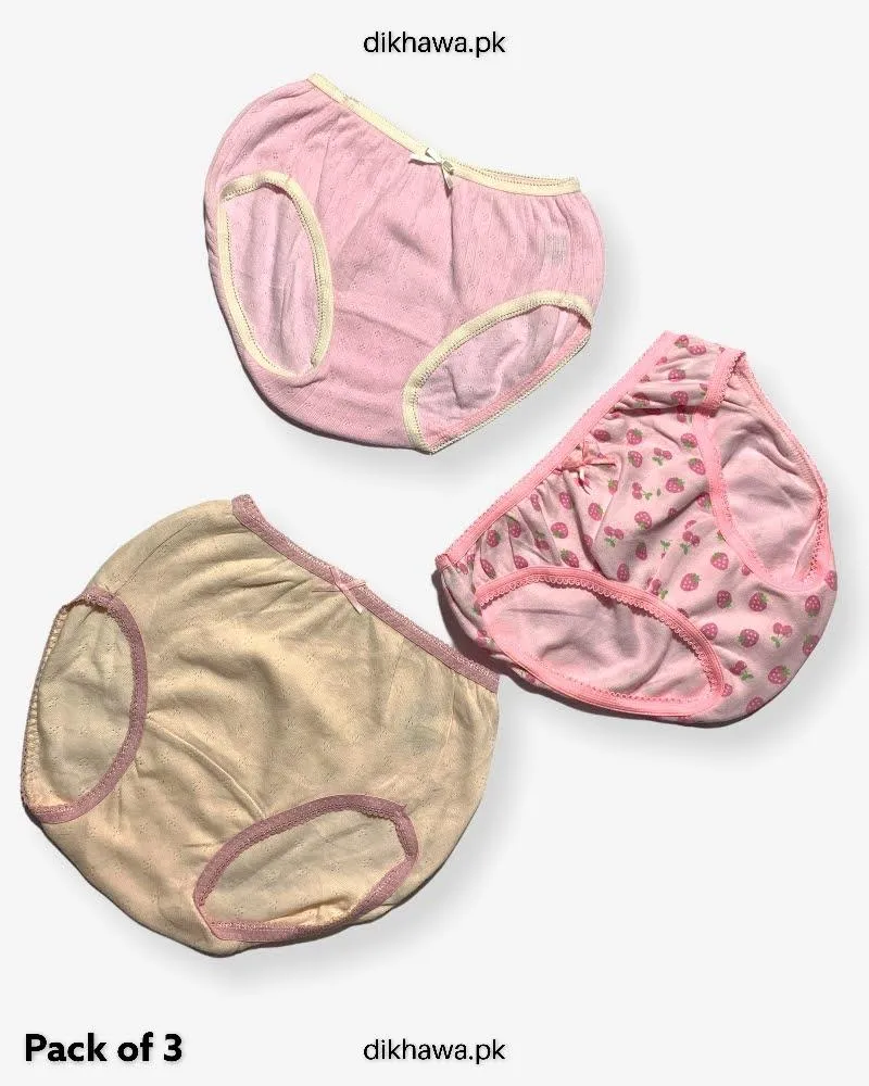Pack of 3 Kids Panty Imported Stocklot Branded Girls Pure Cotton Printed Briefs Underwear Panty Combo