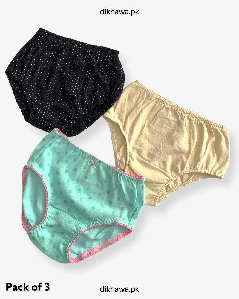 Pack of 3 Kids Panty Imported Stocklot Branded Girls Pure Cotton Printed Briefs Underwear Panty Combo