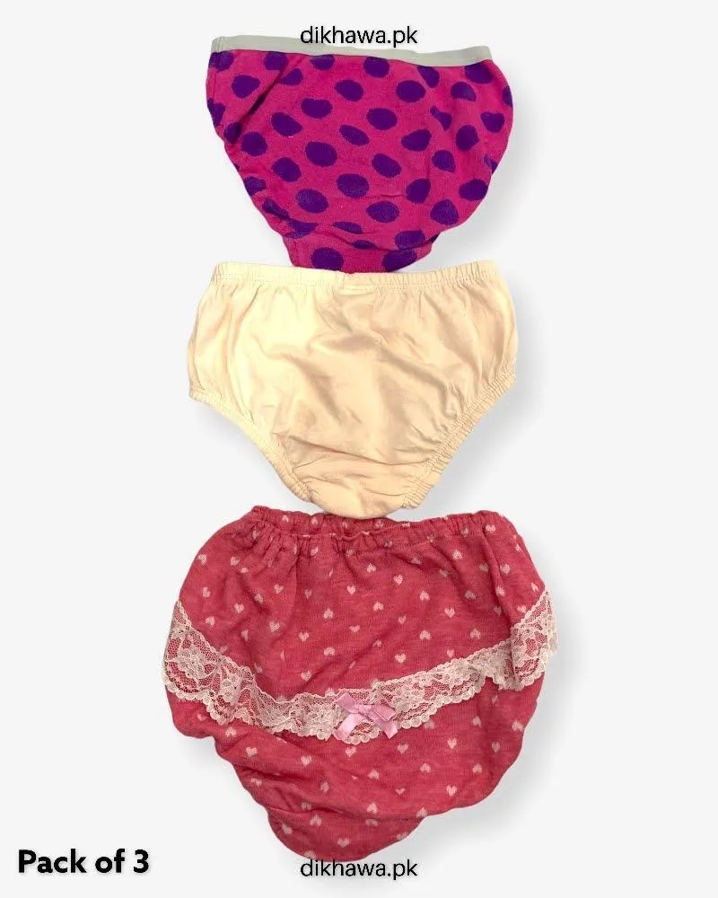 Pack of 3 Kids Panty Imported Stocklot Branded Girls Pure Cotton Printed Briefs Underwear Panty Combo