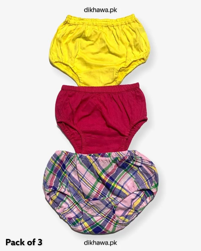 Pack of 3 Kids Panty Imported Stocklot Branded Girls Pure Cotton Printed Briefs Underwear Panty Combo