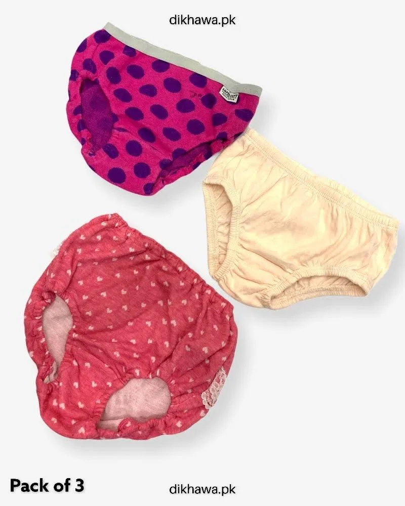 Pack of 3 Kids Panty Imported Stocklot Branded Girls Pure Cotton Printed Briefs Underwear Panty Combo