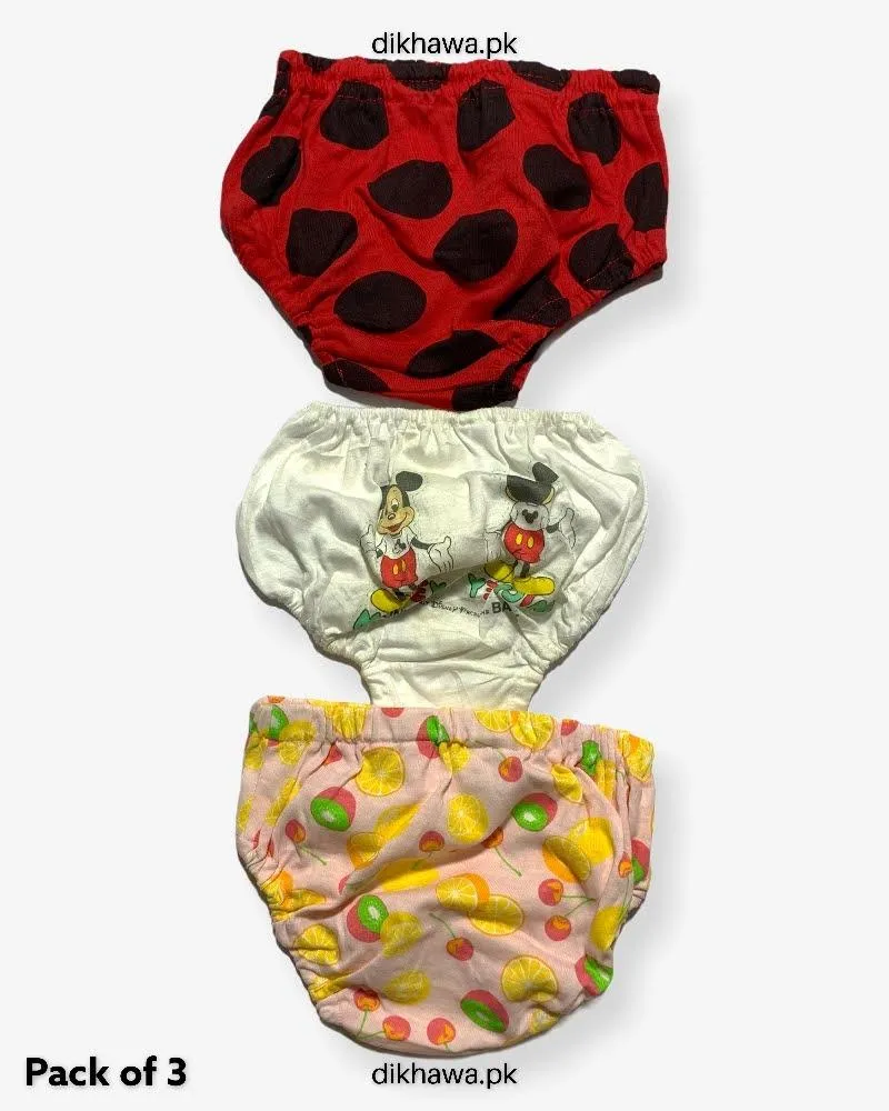 Pack of 3 Kids Panty Imported Stocklot Branded Girls Pure Cotton Printed Briefs Underwear Panty Combo