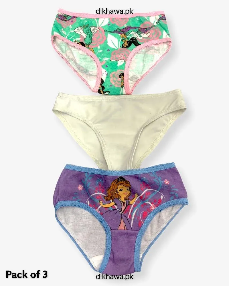 Pack of 3 Kids Panty Imported Stocklot Branded Girls Pure Cotton Printed Briefs Underwear Panty Combo