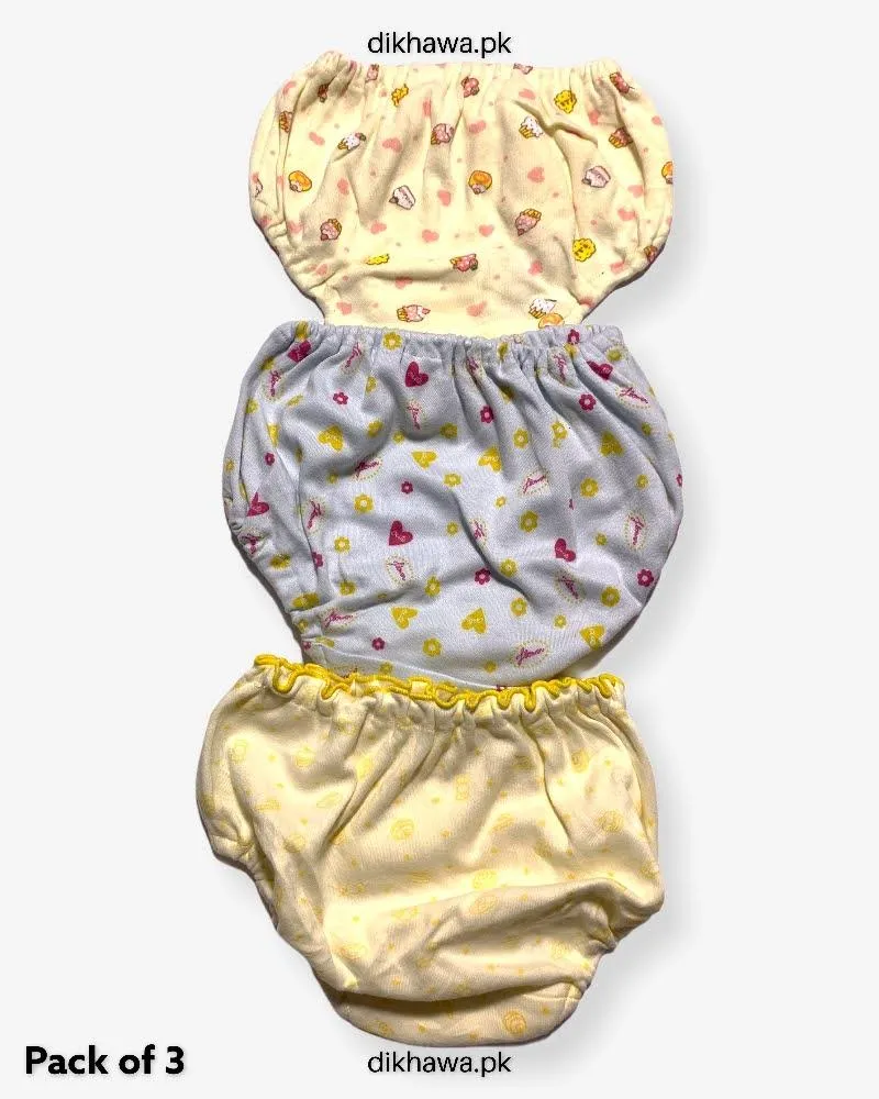 Pack of 3 Kids Panty Imported Stocklot Branded Girls Pure Cotton Printed Briefs Underwear Panty Combo