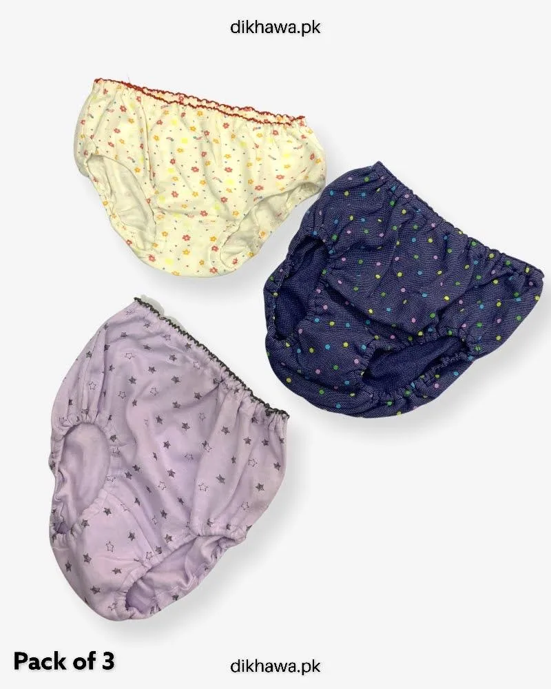Pack of 3 Kids Panty Imported Stocklot Branded Girls Pure Cotton Printed Briefs Underwear Panty Combo