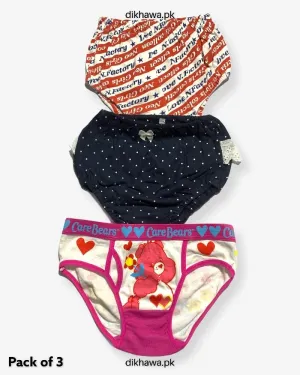 Pack of 3 Kids Panty Imported Stocklot Branded Girls Pure Cotton Printed Briefs Underwear Panty Combo