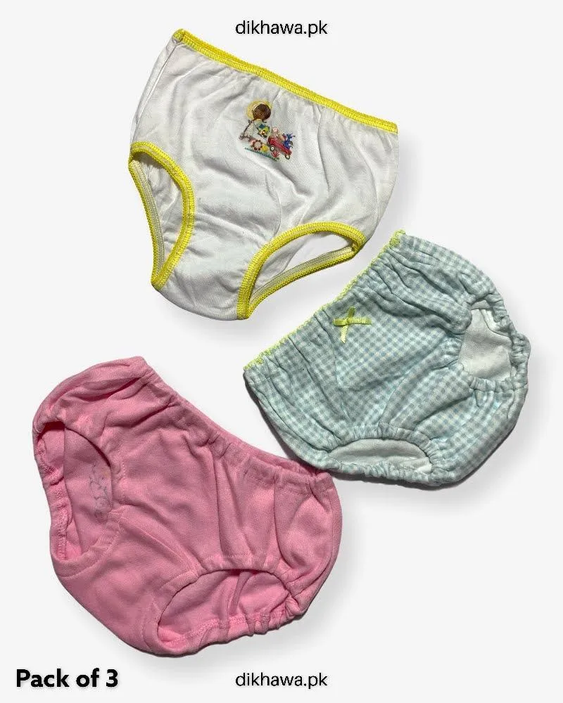 Pack of 3 Kids Panty Imported Stocklot Branded Girls Pure Cotton Printed Briefs Underwear Panty Combo