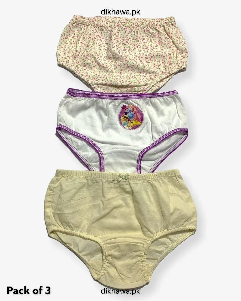 Pack of 3 Kids Panty Imported Stocklot Branded Girls Pure Cotton Printed Briefs Underwear Panty Combo