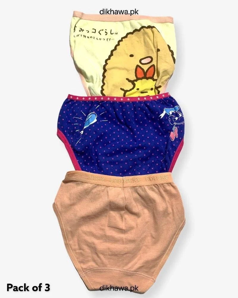 Pack of 3 Kids Panty Imported Stocklot Branded Girls Pure Cotton Printed Briefs Underwear Panty Combo