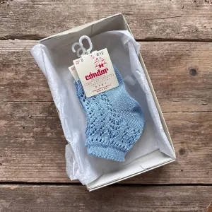 Perle Cotton Openwork Ankle Socks | Bluish