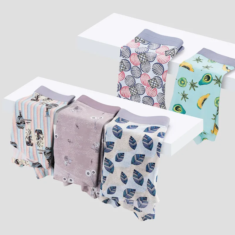 Printed Ice Silk Underpants for Men (5-Pack) JEWYEE 8108
