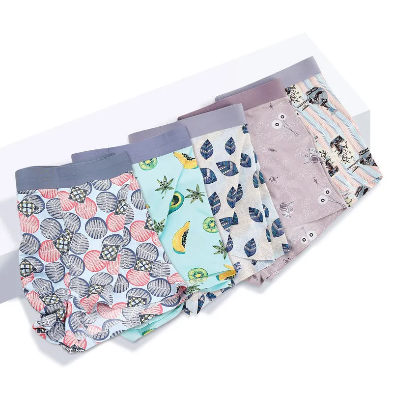Printed Ice Silk Underpants for Men (5-Pack) JEWYEE 8108