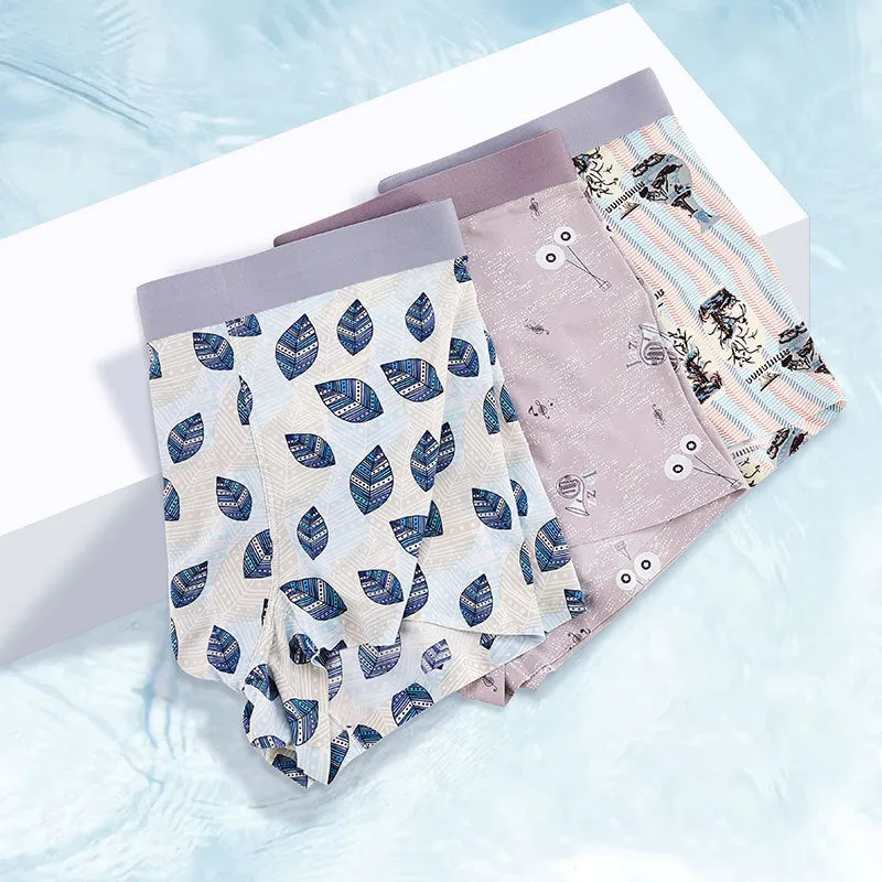 Printed Ice Silk Underpants for Men (5-Pack) JEWYEE 8108
