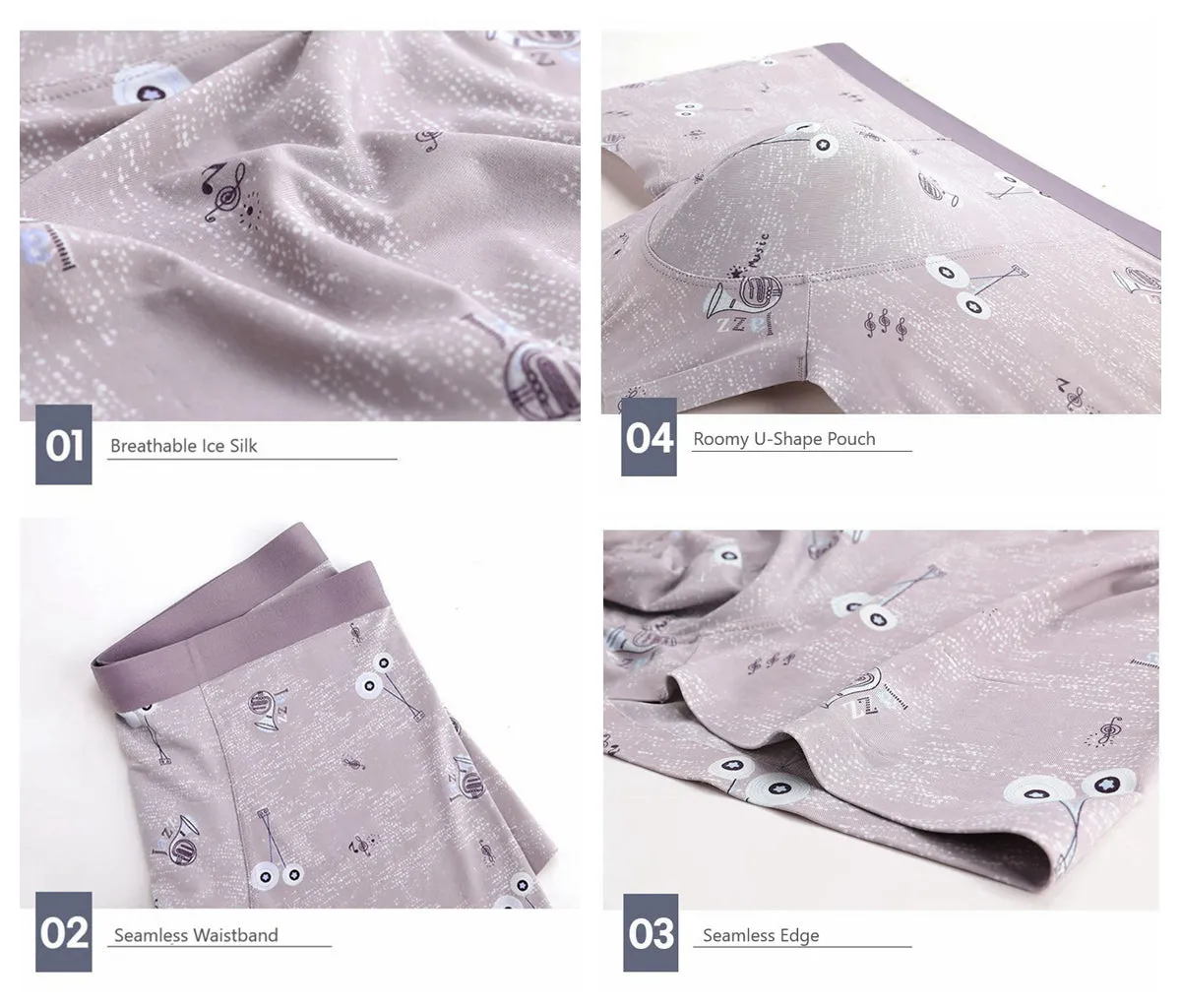 Printed Ice Silk Underpants for Men (5-Pack) JEWYEE 8108
