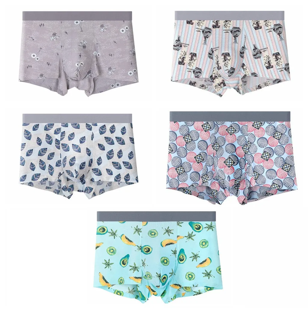 Printed Ice Silk Underpants for Men (5-Pack) JEWYEE 8108