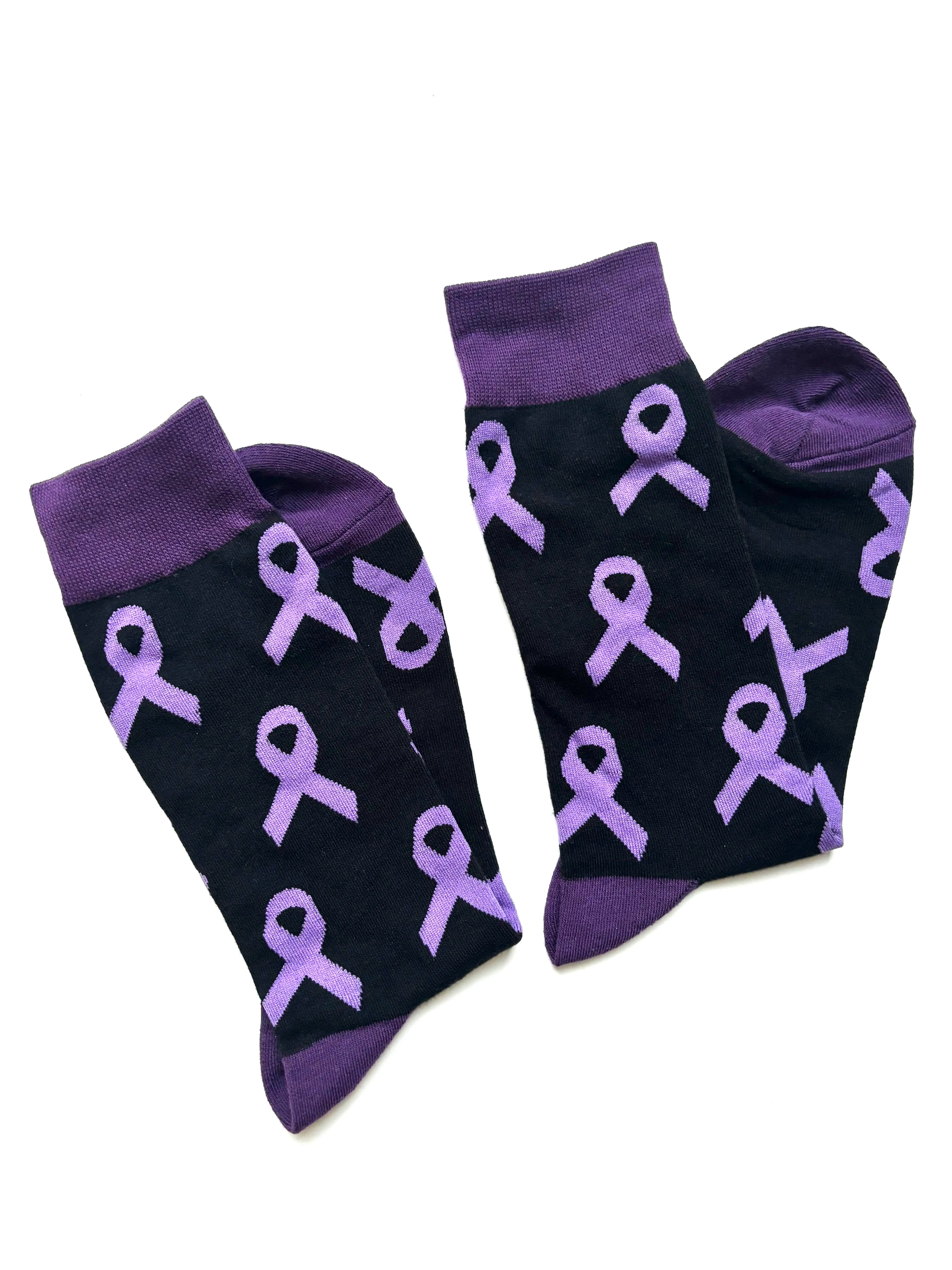 Purple Ribbon Crew Socks for Epilepsy