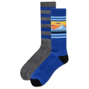 "Mountain Stripe" Polyester Crew Socks by Hot Sox (2 pack) - Large - SALE