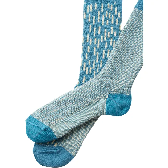 Rain Drop Crew Socks, Blue Pattern