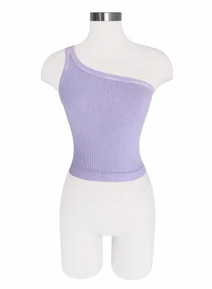 Seamless One Shoulder Tank - Vintage Wash - Lavender