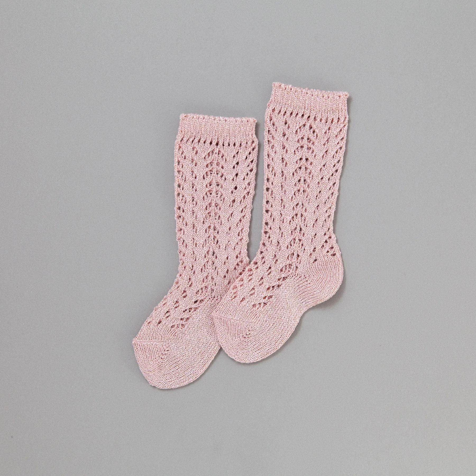 Shimmer Crochet Knee Socks, Champagne Rose
