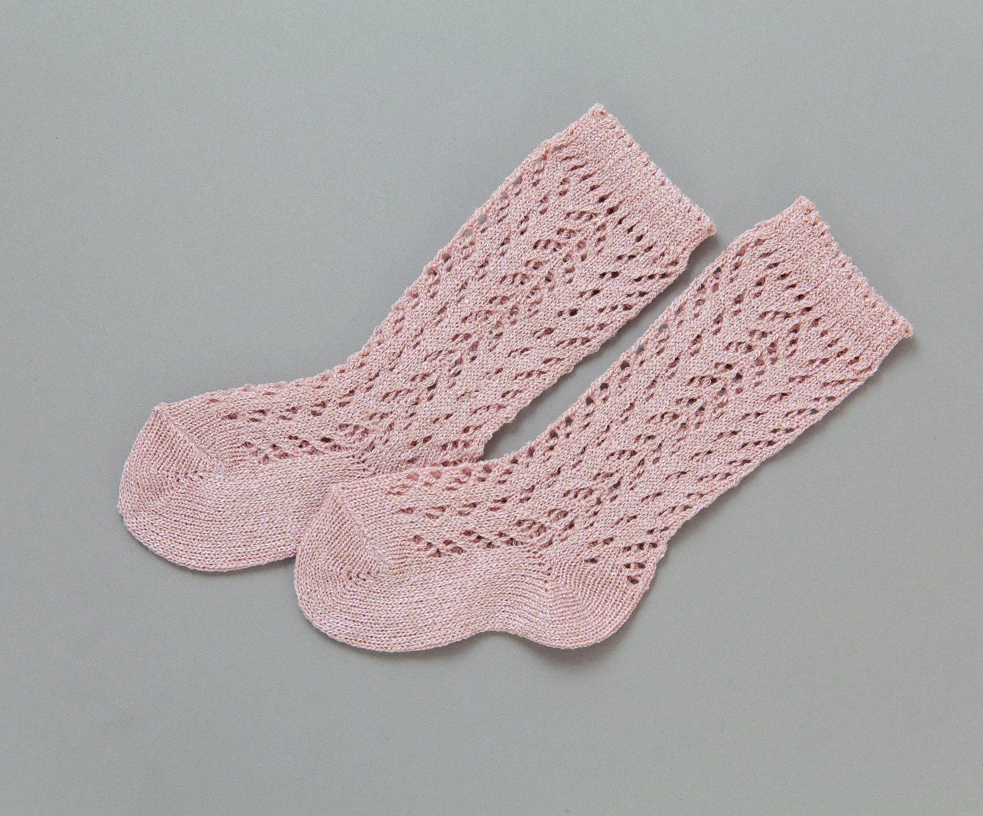 Shimmer Crochet Knee Socks, Champagne Rose