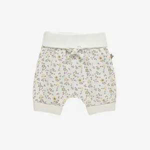 Short évolutif crème avec petites fleurs en coton extensible, bébé  || Evolutive cream shorts with small flowers in stretch cotton, baby