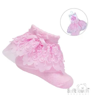 Soft Touch Infant Lace Socks - Pink