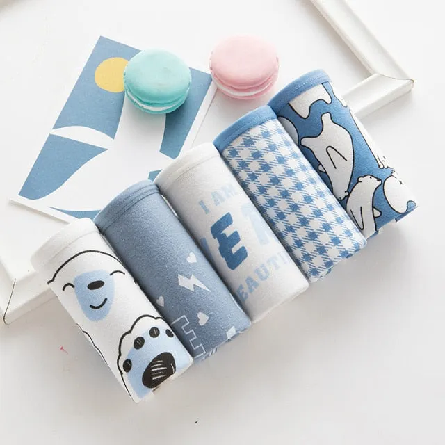 SP&CITY 5pcs/set Cartoon Cute Animal Women's Panties Soft Cotton Seamless Underwear Briefs Girls Sanitary Pants Sexy Lingerie