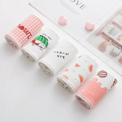 SP&CITY 5pcs/set Cartoon Cute Animal Women's Panties Soft Cotton Seamless Underwear Briefs Girls Sanitary Pants Sexy Lingerie