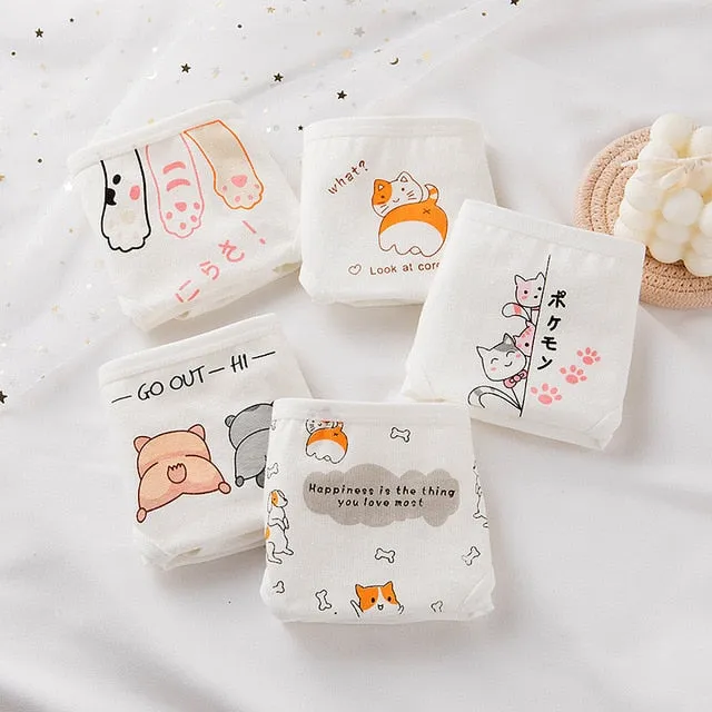 SP&CITY 5pcs/set Cartoon Cute Animal Women's Panties Soft Cotton Seamless Underwear Briefs Girls Sanitary Pants Sexy Lingerie