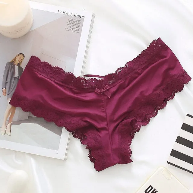 SP&CITY Fashion Back Bandage Design Satin Sexy Lace Panties Women Solid Seamless Underwear Soft High Level Crotch Cotton Breifs