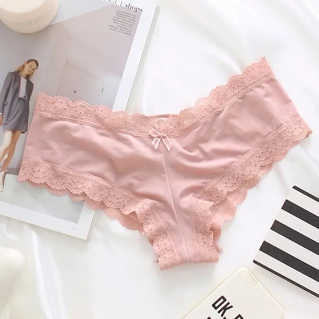 SP&CITY Fashion Back Bandage Design Satin Sexy Lace Panties Women Solid Seamless Underwear Soft High Level Crotch Cotton Breifs