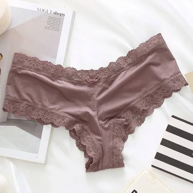SP&CITY Fashion Back Bandage Design Satin Sexy Lace Panties Women Solid Seamless Underwear Soft High Level Crotch Cotton Breifs