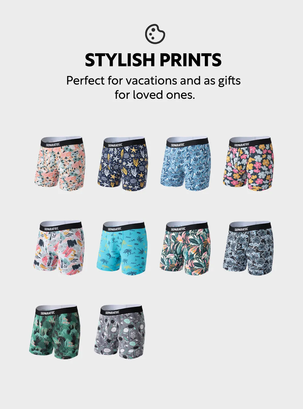 Stylish Botanical and Ocean Printed Bamboo Rayon Boxer Briefs 3 Pack