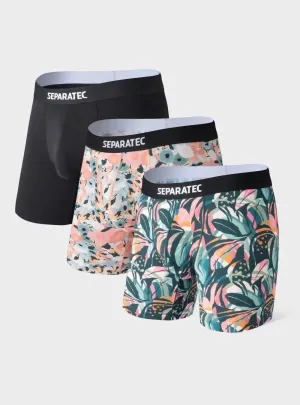 Stylish Botanical and Ocean Printed Bamboo Rayon Boxer Briefs 3 Pack