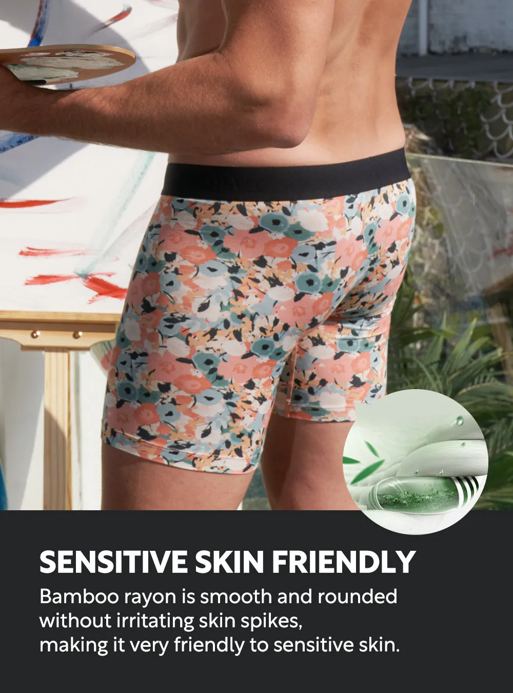 Stylish Botanical and Ocean Printed Bamboo Rayon Boxer Briefs 3 Pack