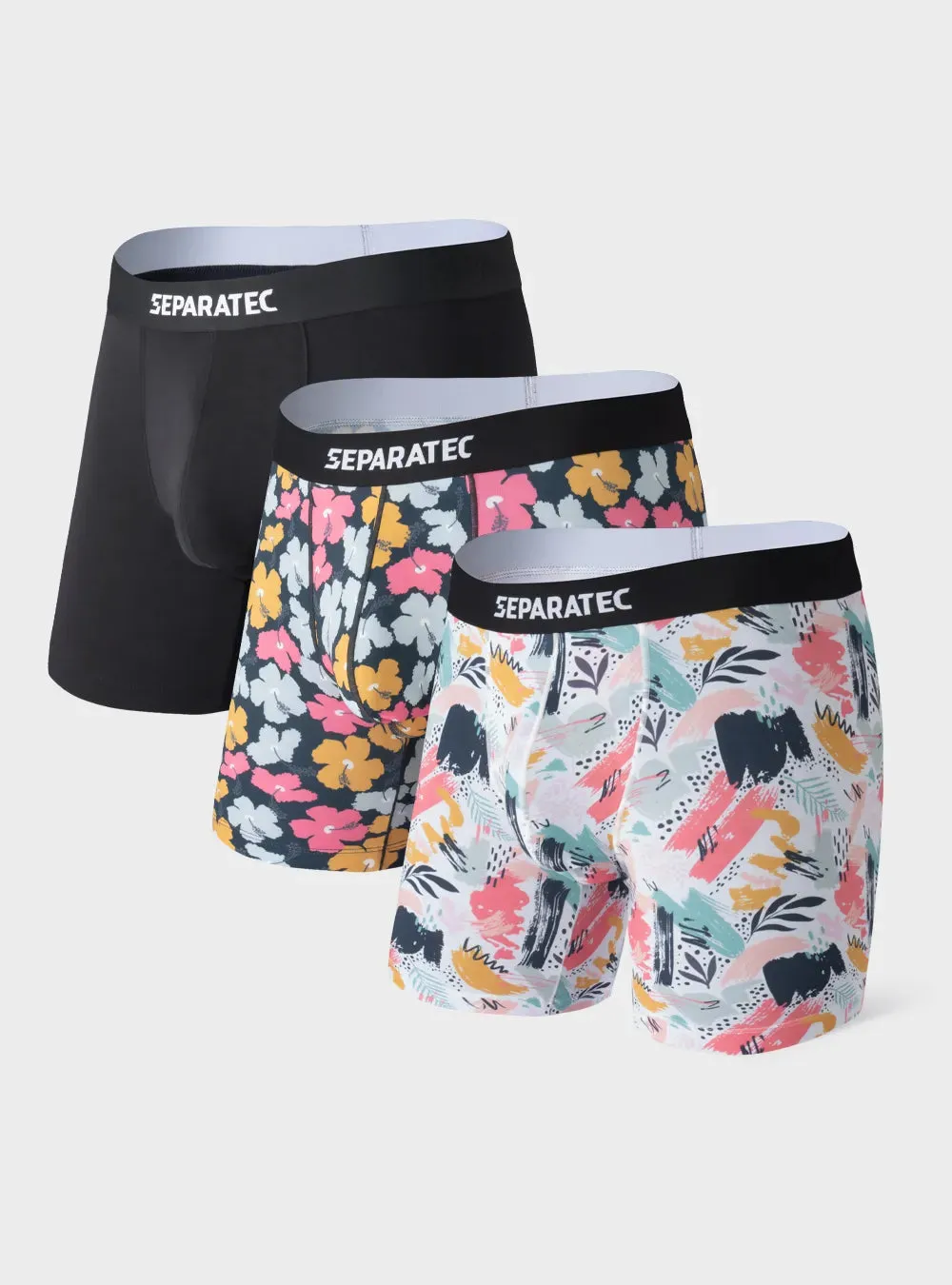 Stylish Botanical and Ocean Printed Bamboo Rayon Boxer Briefs 3 Pack