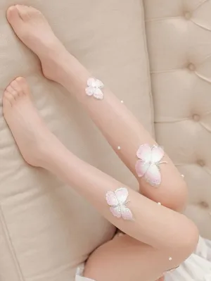 Sweet Lolita Stocking Nude Butterfly Embroidered Accessory Polyester Butterfly Pattern Lolita Accessories