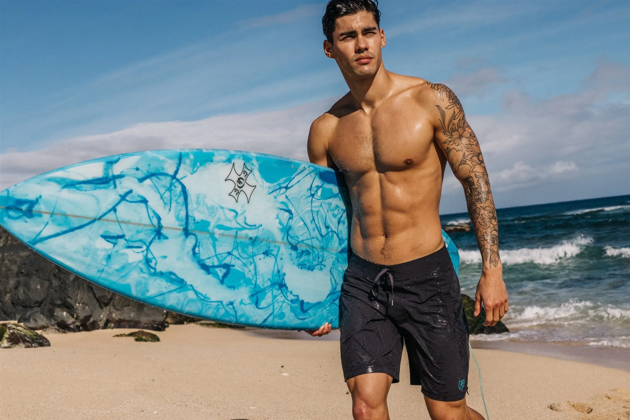 The Spartan Board Shorts -  9" Inseam - Blue Mirage