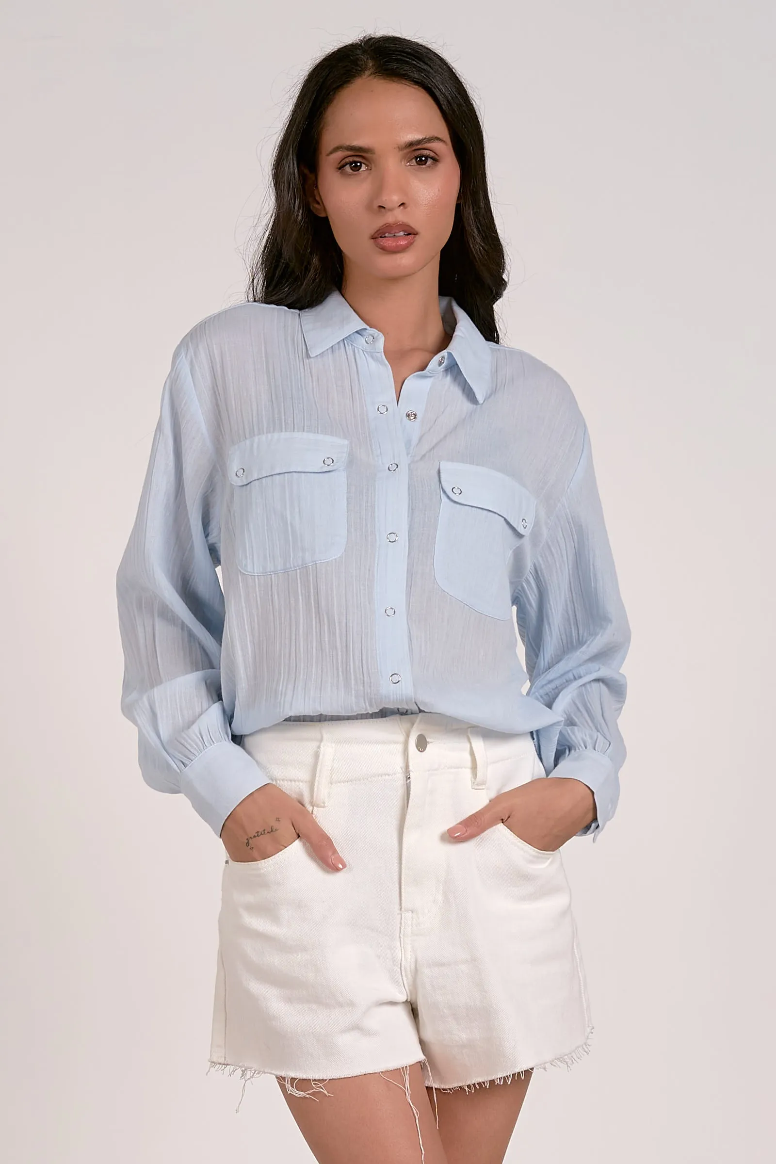 The Violetta Flap Pocket Button Down Top