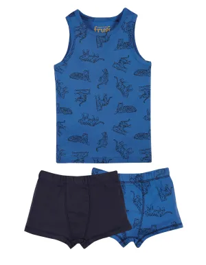 Vest and Brief 3 piece set, Colbalt Tiger (2-3/3-4/4-5)