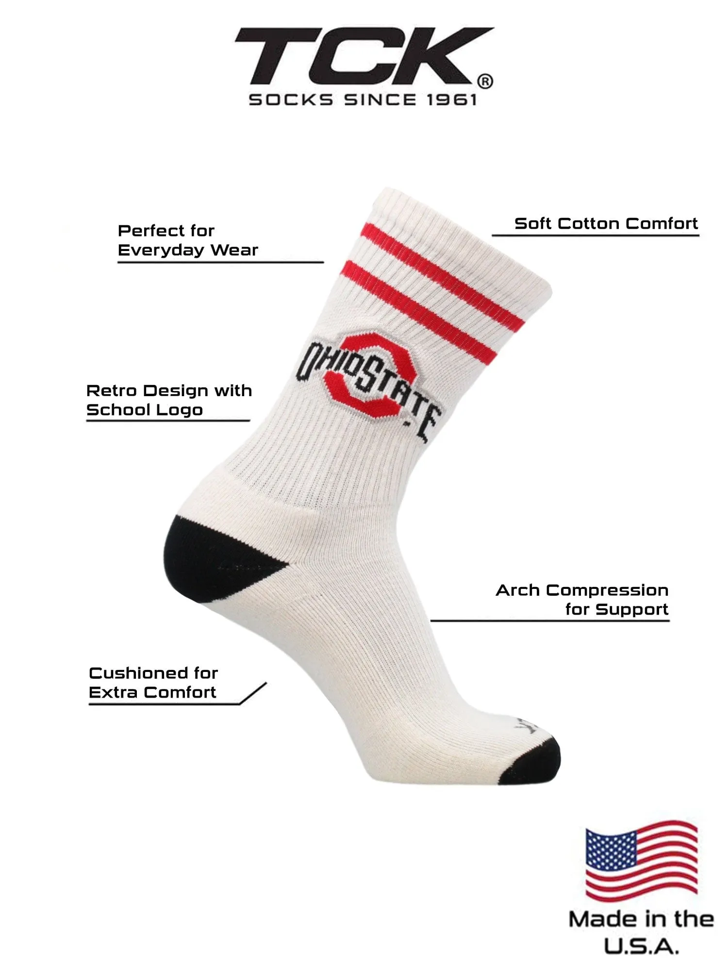 Vintage Ohio State Buckeyes Socks NCAA Socks For Men and Womens Soft Cotton Sock