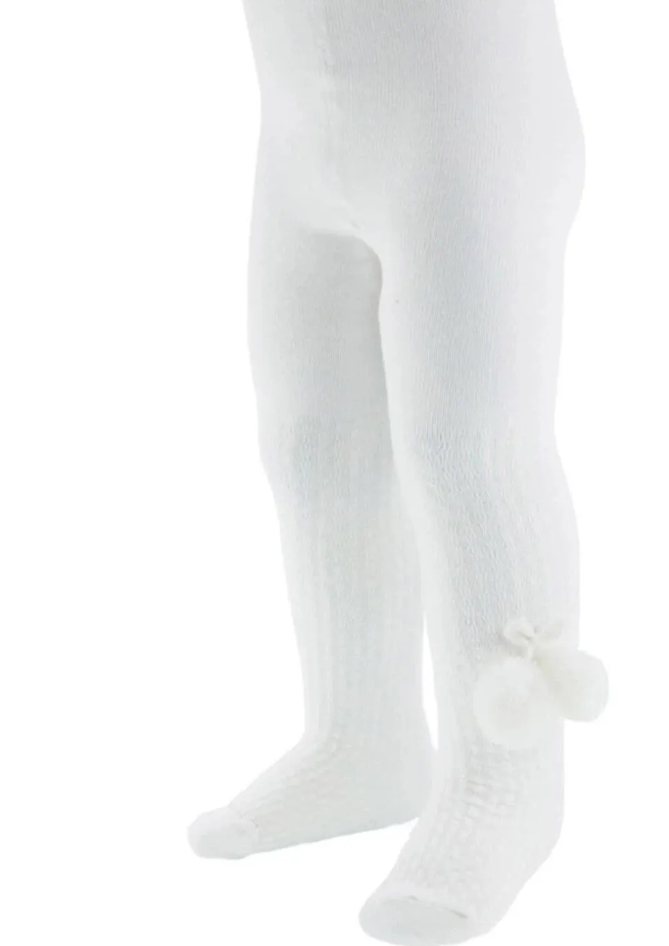 White Ankle Pom Tights